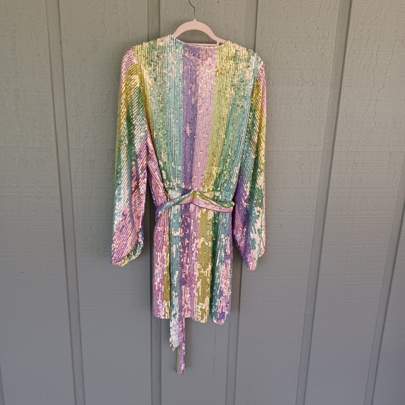 Show Me Your MuMu Rainbow Stripe Sequins Dress Size XXL Women Party Long Sleeve - Picture 2 of 16